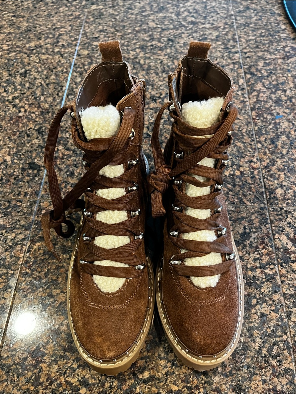 Steve Madden Women's Brown Suede Shearling Lace-Up Boots